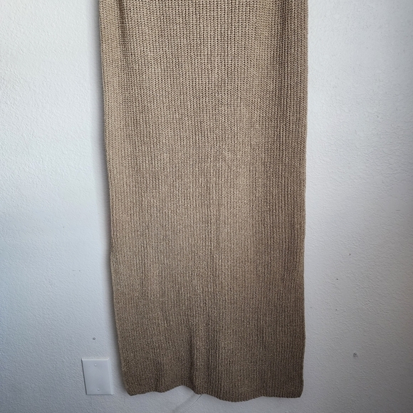 Mable Cable Open Knit Beige Tan High Neck Padded Maxi Dress Boho Modest Neutral - Picture 8 of 12